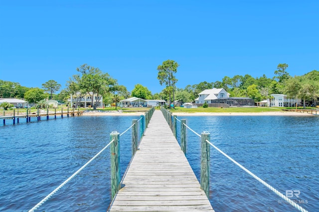 dock area with a water view