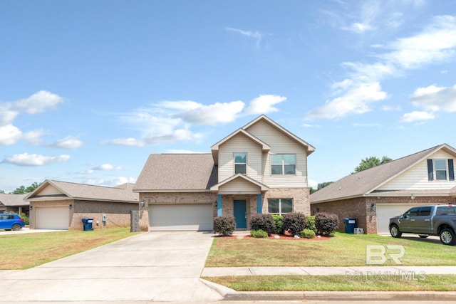 view of front of house with a garage and a front lawn