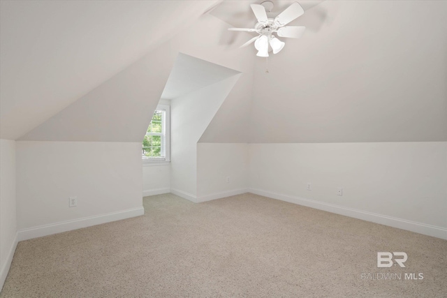 9529 Aspen Cir, Daphne, AL 36527 - additional living space featuring light colored carpet, baseboards, lofted ceiling, and ceiling fan