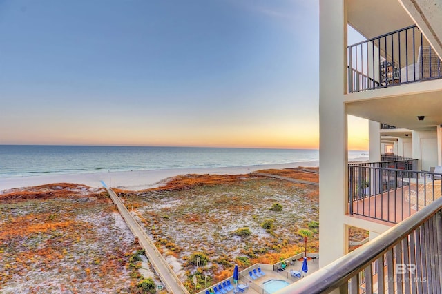 property view of water featuring a view of the beach