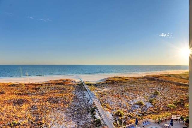 property view of water featuring a view of the beach