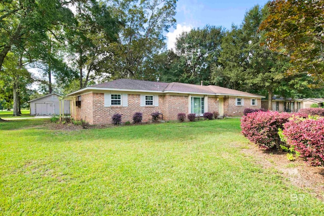 ranch-style home with a front lawn