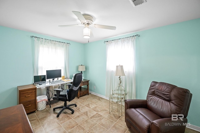2553 Santa Rosa Dr, Lillian, AL 36549 - home office with a ceiling fan and baseboards