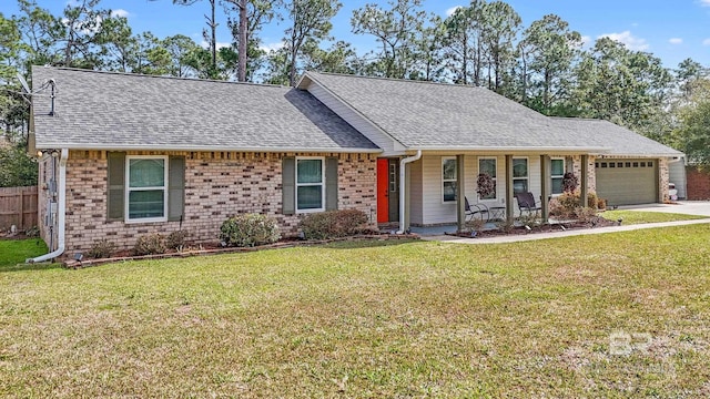 2553 Santa Rosa Dr, Lillian, AL 36549 - ranch-style home featuring a shingled roof, a garage, covered porch, concrete driveway, and brick siding