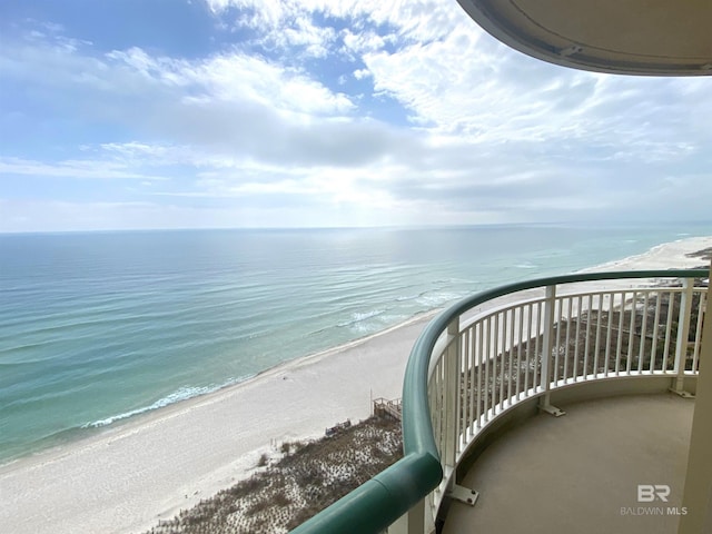 property view of water featuring a beach view