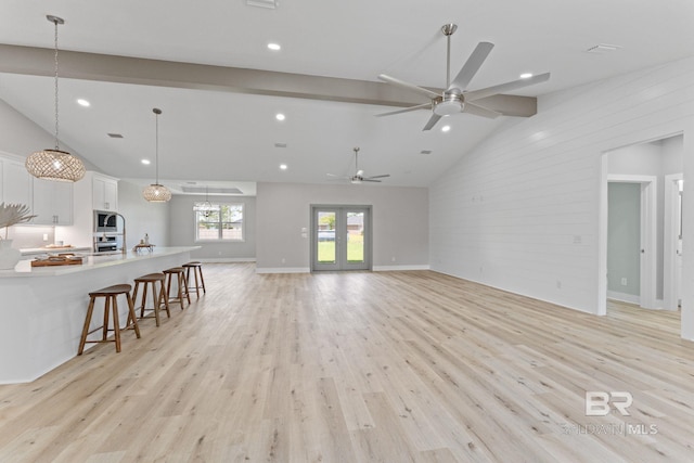 LOT9 Tall Timber Ln, Elberta, AL 36530 - unfurnished living room featuring light wood finished floors, ceiling fan, recessed lighting, and high vaulted ceiling