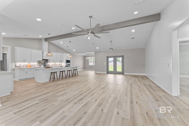 LOT9 Tall Timber Ln, Elberta, AL 36530 - living area featuring a ceiling fan, high vaulted ceiling, light wood-style flooring, recessed lighting, and beam ceiling