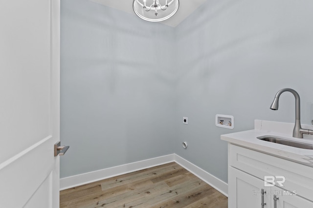 LOT9 Tall Timber Ln, Elberta, AL 36530 - laundry room with electric dryer hookup, hookup for a washing machine, a chandelier, cabinet space, and light wood-style flooring