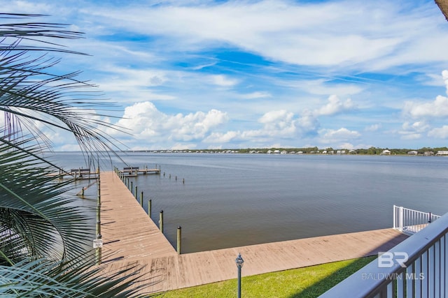 view of dock with a water view