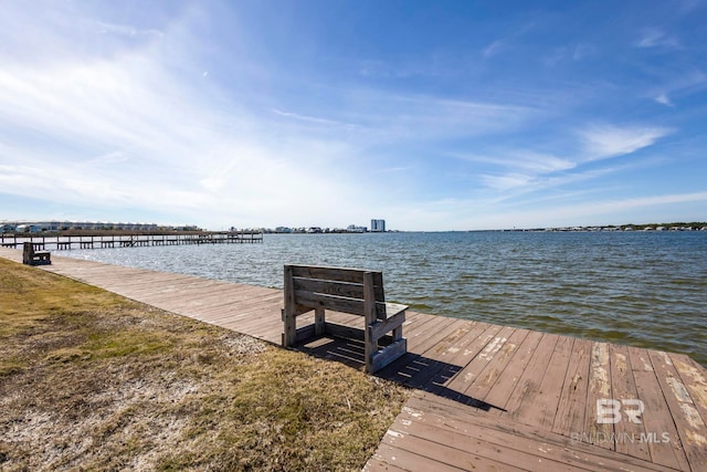 view of dock featuring a water view