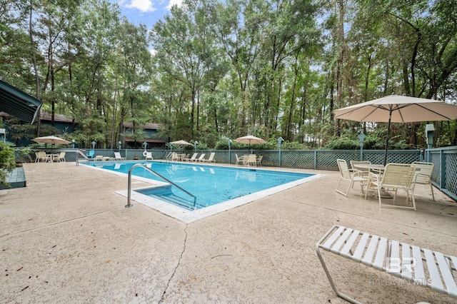 view of swimming pool featuring a patio