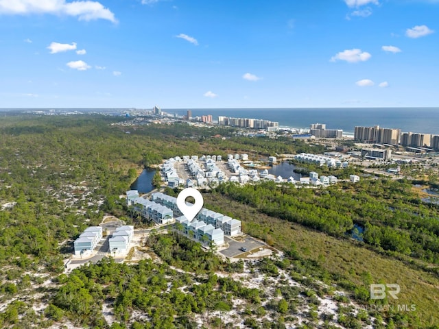 aerial view with a water view and a city view