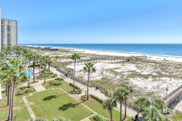 view of water feature with a view of the beach