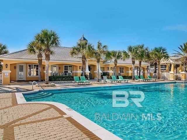 view of swimming pool with a patio