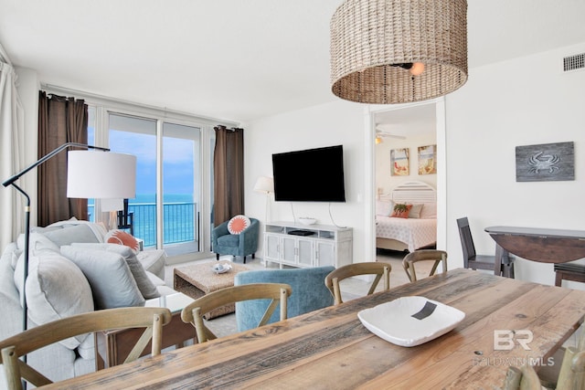 dining area featuring ceiling fan
