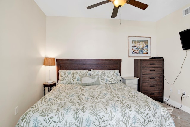 bedroom featuring ceiling fan and baseboards