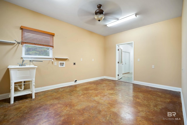 laundry area with hookup for a washing machine, ceiling fan, and hookup for an electric dryer