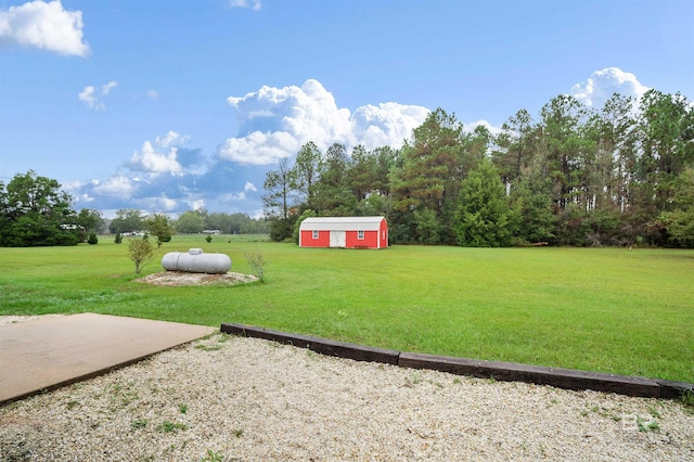 view of yard featuring a storage shed