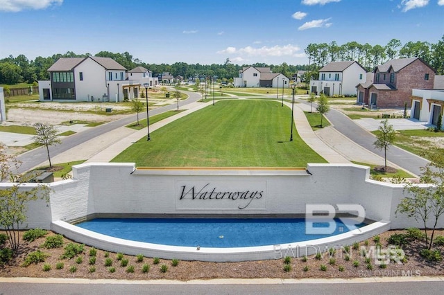 view of swimming pool featuring a lawn