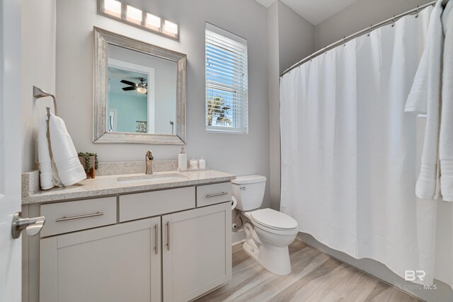 3214 Dolphin Dr, Gulf Shores, AL 36542 - bathroom with toilet, wood finished floors, vanity, and a shower with shower curtain