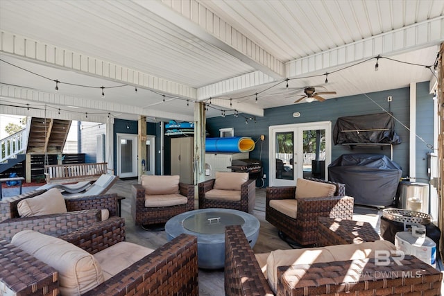 view of patio / terrace featuring french doors and ceiling fan