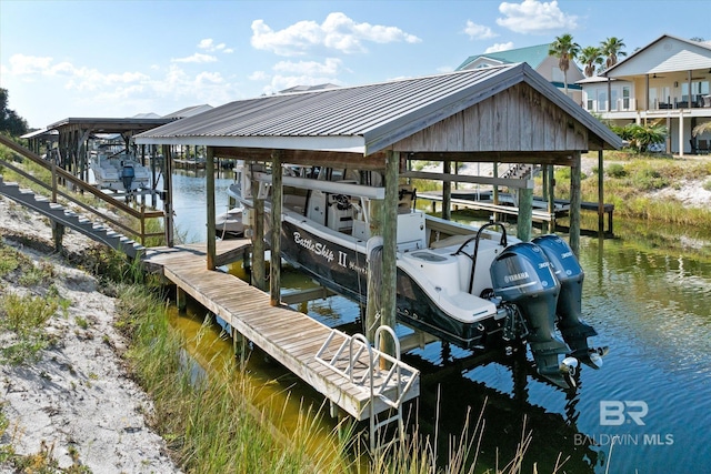 view of dock with a water view