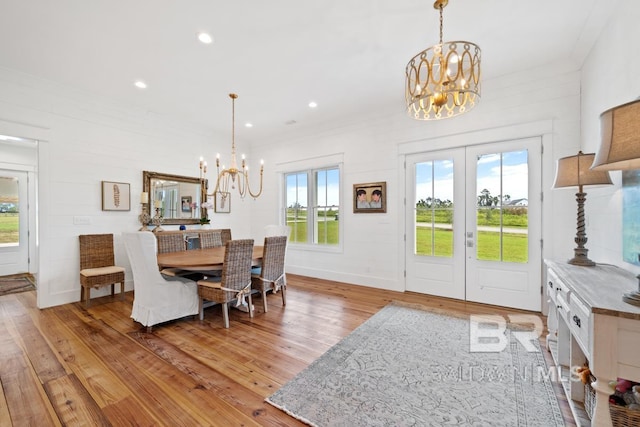 21151 Caveletti Cir, Fairhope, AL 36532 - dining area featuring a chandelier, light wood-type flooring, recessed lighting, and french doors