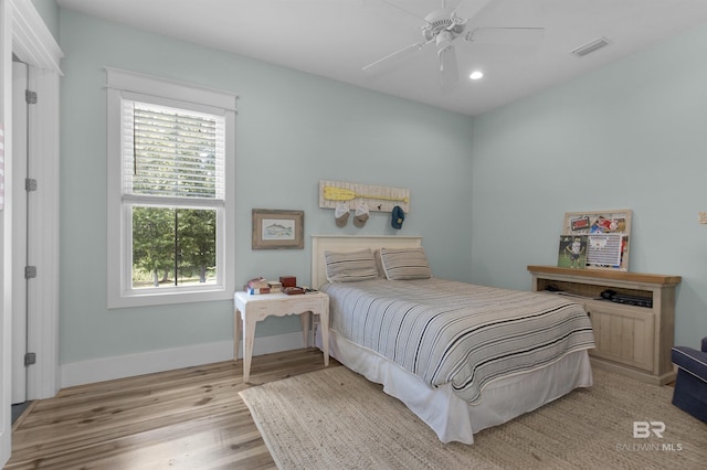 21151 Caveletti Cir, Fairhope, AL 36532 - bedroom with light wood-type flooring, recessed lighting, and ceiling fan