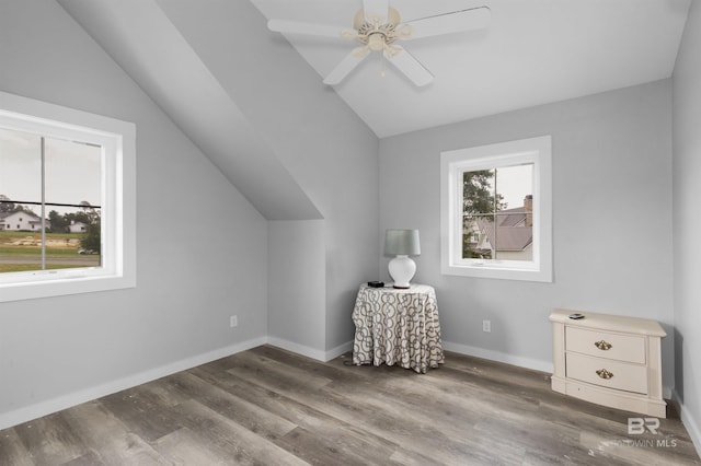 21151 Caveletti Cir, Fairhope, AL 36532 - additional living space with lofted ceiling, a ceiling fan, and wood finished floors