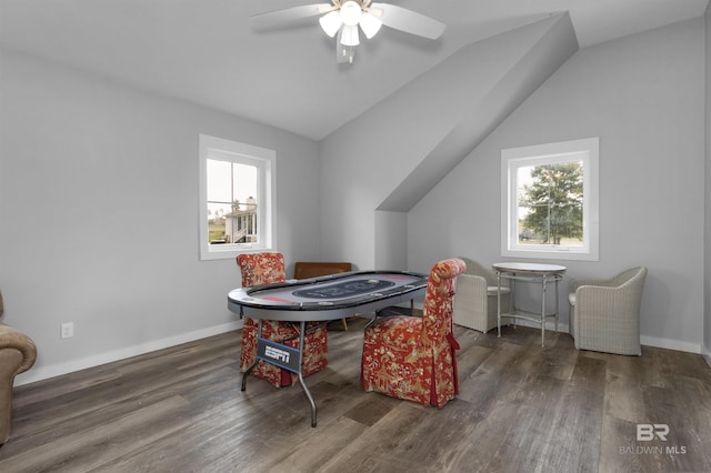 21151 Caveletti Cir, Fairhope, AL 36532 - dining area with a ceiling fan, lofted ceiling, plenty of natural light, and wood finished floors