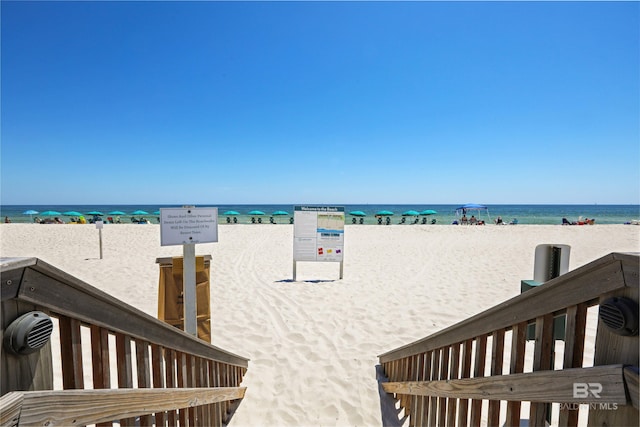 view of water feature featuring a view of the beach