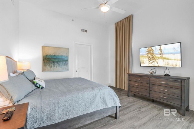 26302 Perdido Beach Blvd Unit D2301, Orange Beach, AL 36561 - bedroom featuring wood finished floors, visible vents, a ceiling fan, and baseboards