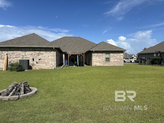 3872 Stafford Blvd, Gulf Shores, AL 36542 - rear view of property with a lawn, a shingled roof, brick siding, and a pergola