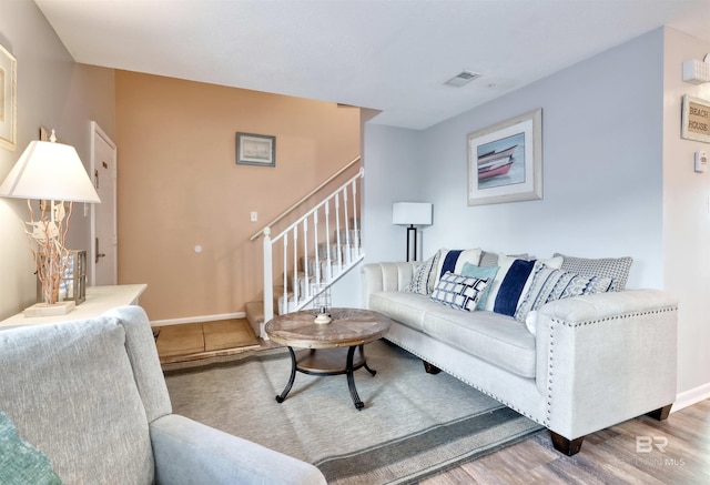 living room with hardwood / wood-style flooring