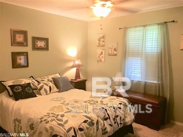 bedroom featuring carpet floors and ceiling fan