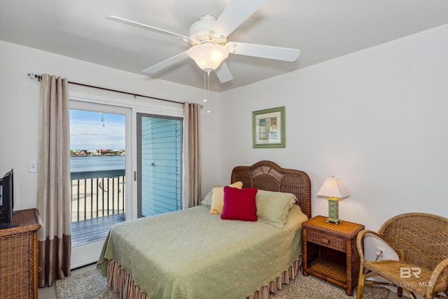 bedroom with access to exterior and ceiling fan