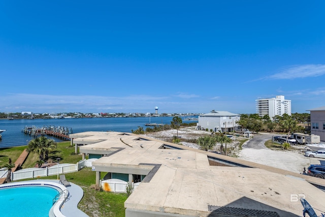 exterior space featuring a water view