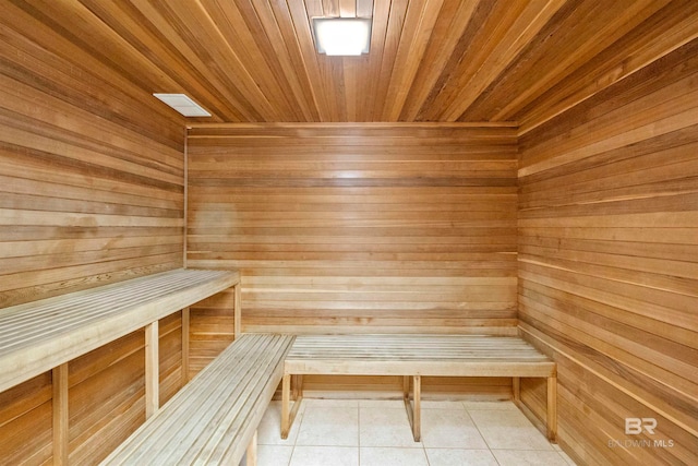 view of sauna featuring tile floors