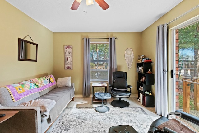 living room with ceiling fan