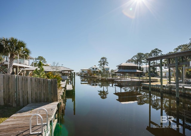 view of dock featuring a water view