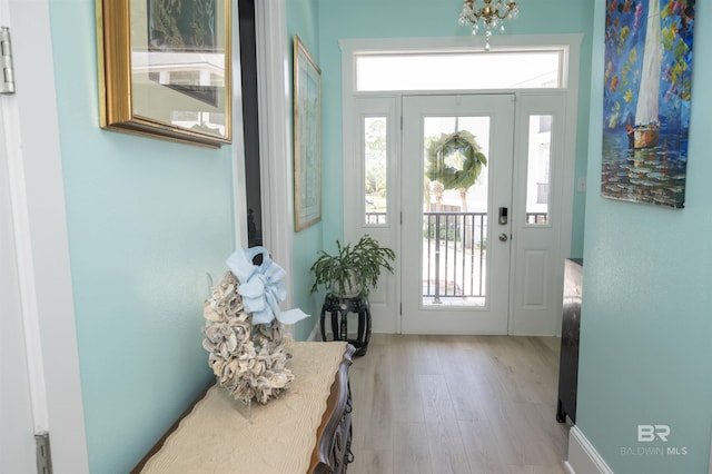 entrance foyer with a healthy amount of sunlight and wood finished floors