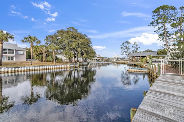 dock area with a water view