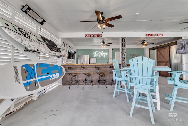 interior space with freestanding refrigerator