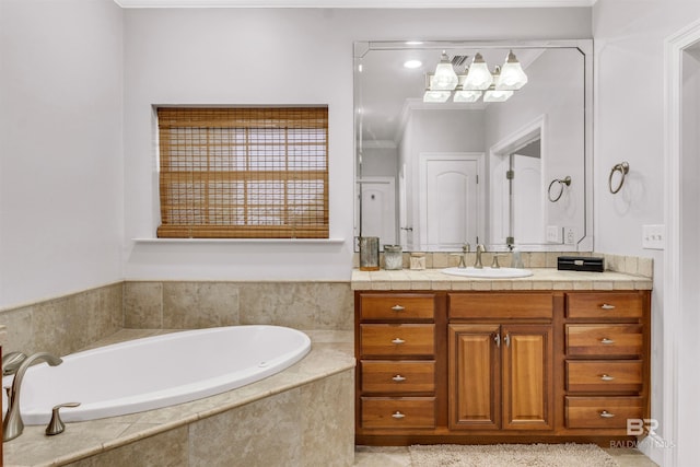 full bathroom featuring a bath and vanity