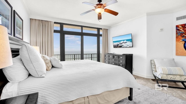 23450 Perdido Beach Blvd Unit 2011, Orange Beach, AL 36561 - bedroom featuring ornamental molding, access to exterior, and a ceiling fan