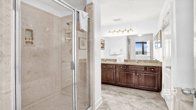 23450 Perdido Beach Blvd Unit 2011, Orange Beach, AL 36561 - full bathroom featuring vanity, a shower stall, and tile patterned floors