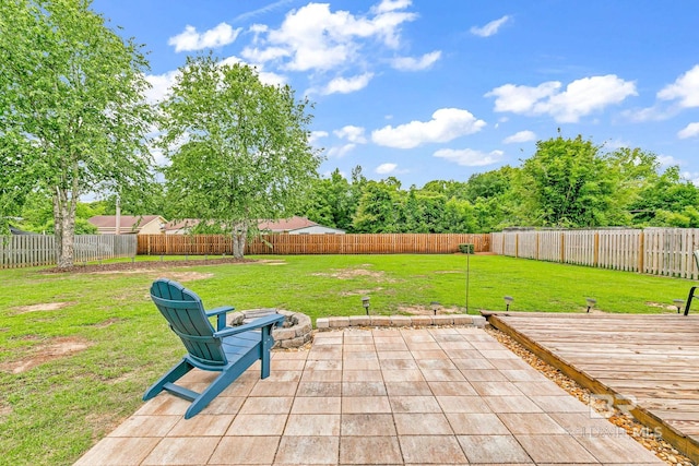 view of patio / terrace featuring an outdoor fire pit