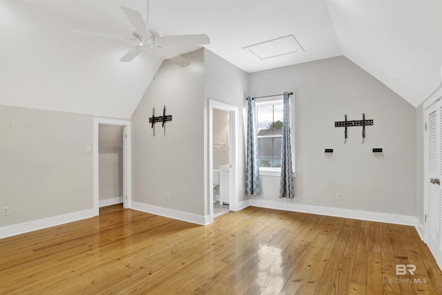 bonus room with vaulted ceiling, ceiling fan, and hardwood / wood-style floors