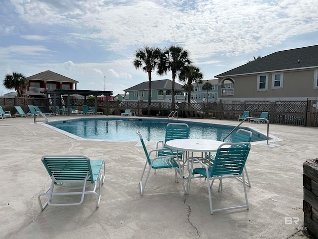 view of swimming pool featuring a patio area