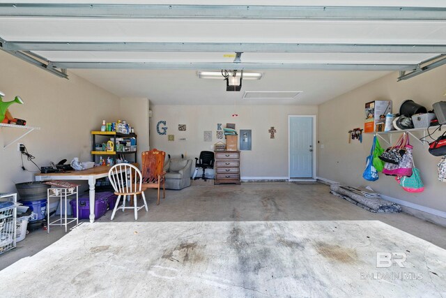 garage featuring a garage door opener and electric panel